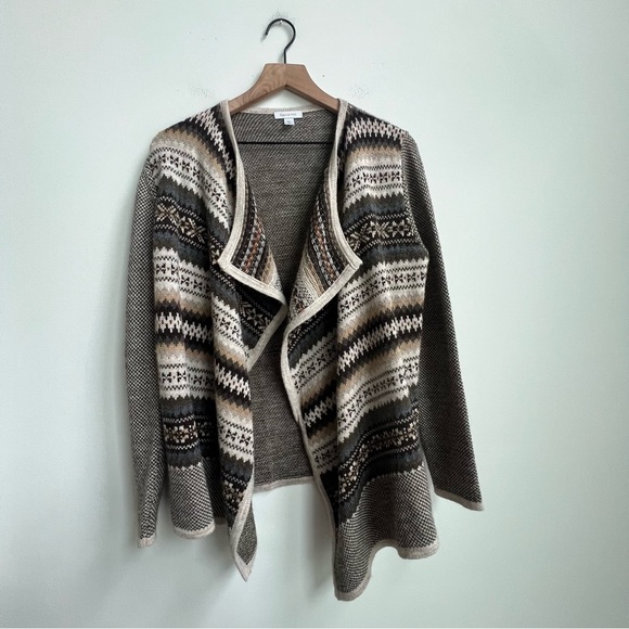 Garnet Hill fair Isle knit draped sweater open cardigan longline Wool Alpaca - Picture 2 of 11